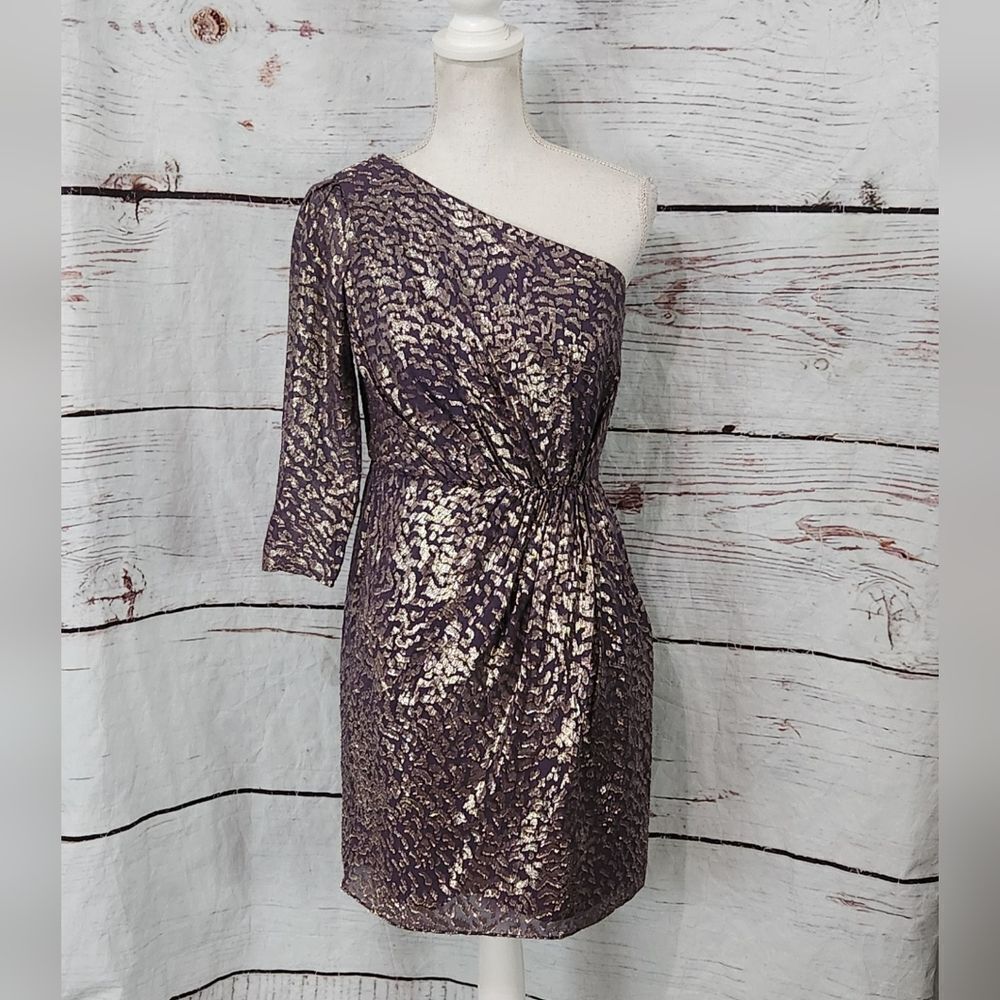 Shoshanna Metallic Filcoupe Shimmer One Shoulder Dress Size‎ 2